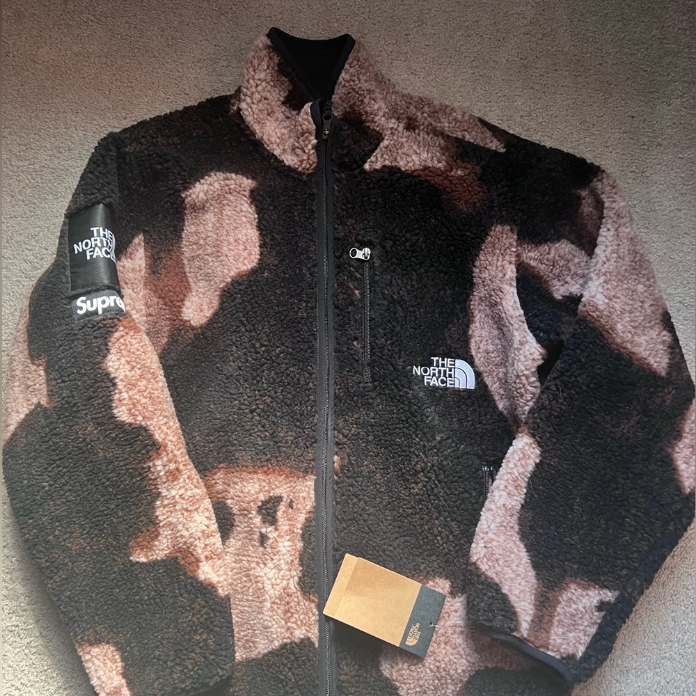 Authentic Supreme The North Face Bleached Denim Print Fleece Jacket